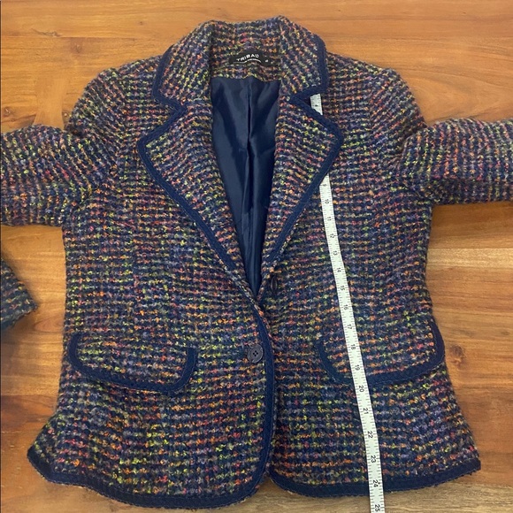 Tribal boucle tweed jacket wool woven blazer navy blue pink Chanel vibes 10 - Picture 14 of 14